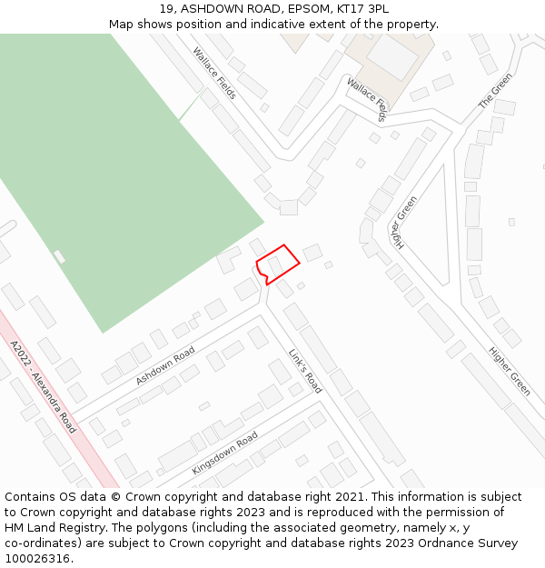 19, ASHDOWN ROAD, EPSOM, KT17 3PL: Location map and indicative extent of plot