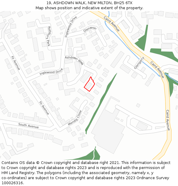 19, ASHDOWN WALK, NEW MILTON, BH25 6TX: Location map and indicative extent of plot