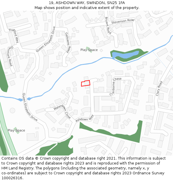 19, ASHDOWN WAY, SWINDON, SN25 1FA: Location map and indicative extent of plot