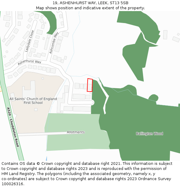 19, ASHENHURST WAY, LEEK, ST13 5SB: Location map and indicative extent of plot