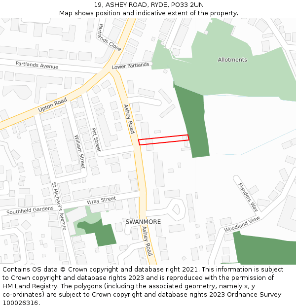 19, ASHEY ROAD, RYDE, PO33 2UN: Location map and indicative extent of plot