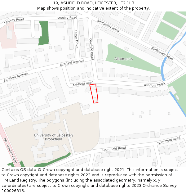 19, ASHFIELD ROAD, LEICESTER, LE2 1LB: Location map and indicative extent of plot