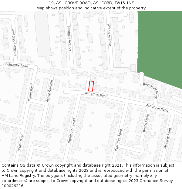19, ASHGROVE ROAD, ASHFORD, TW15 1NS: Location map and indicative extent of plot