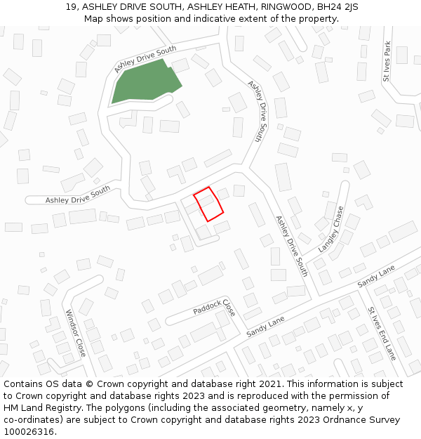 19, ASHLEY DRIVE SOUTH, ASHLEY HEATH, RINGWOOD, BH24 2JS: Location map and indicative extent of plot