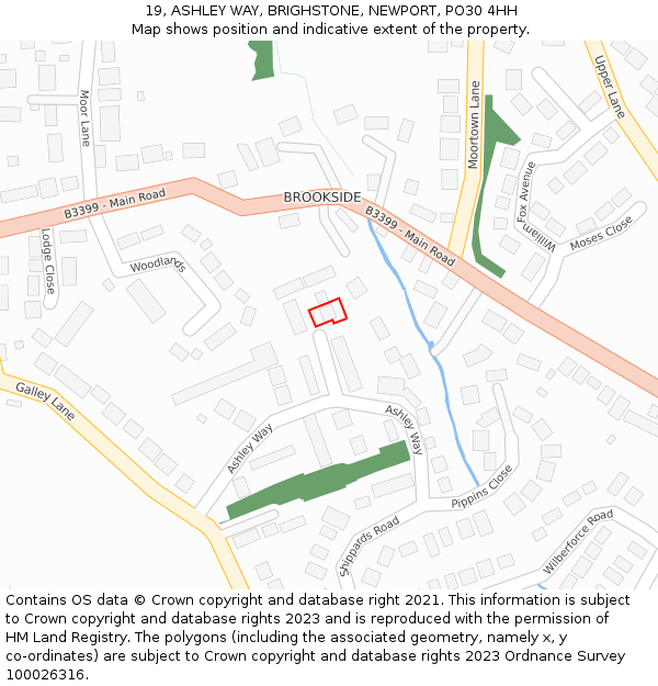 19, ASHLEY WAY, BRIGHSTONE, NEWPORT, PO30 4HH: Location map and indicative extent of plot