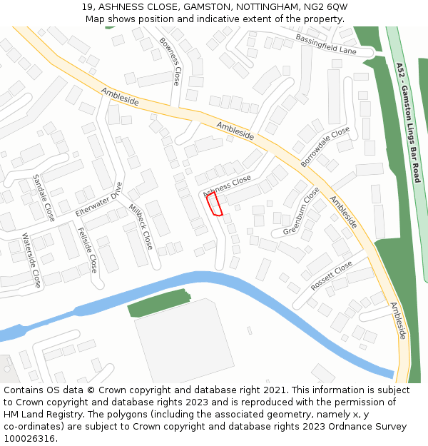 19, ASHNESS CLOSE, GAMSTON, NOTTINGHAM, NG2 6QW: Location map and indicative extent of plot