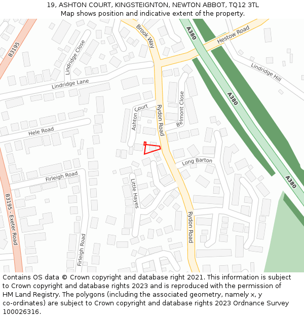 19, ASHTON COURT, KINGSTEIGNTON, NEWTON ABBOT, TQ12 3TL: Location map and indicative extent of plot