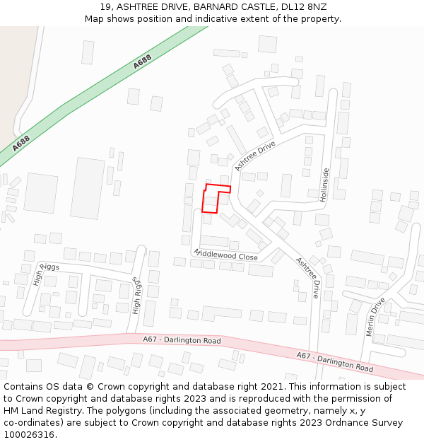 19, ASHTREE DRIVE, BARNARD CASTLE, DL12 8NZ: Location map and indicative extent of plot