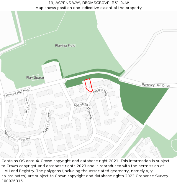 19, ASPENS WAY, BROMSGROVE, B61 0UW: Location map and indicative extent of plot