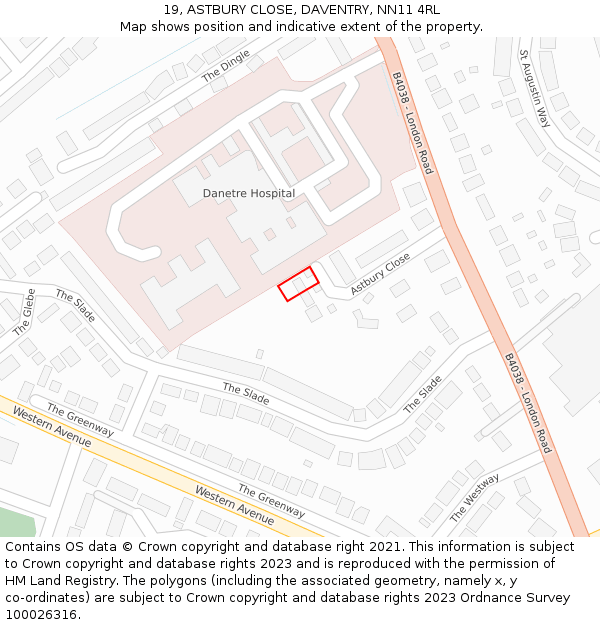 19, ASTBURY CLOSE, DAVENTRY, NN11 4RL: Location map and indicative extent of plot