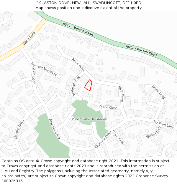 19, ASTON DRIVE, NEWHALL, SWADLINCOTE, DE11 0PD: Location map and indicative extent of plot