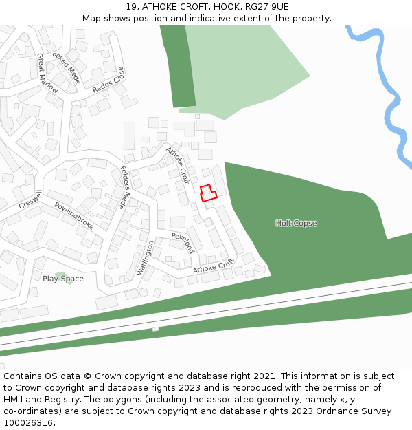 19, ATHOKE CROFT, HOOK, RG27 9UE: Location map and indicative extent of plot