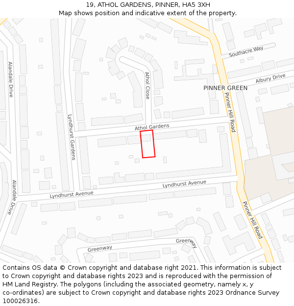 19, ATHOL GARDENS, PINNER, HA5 3XH: Location map and indicative extent of plot