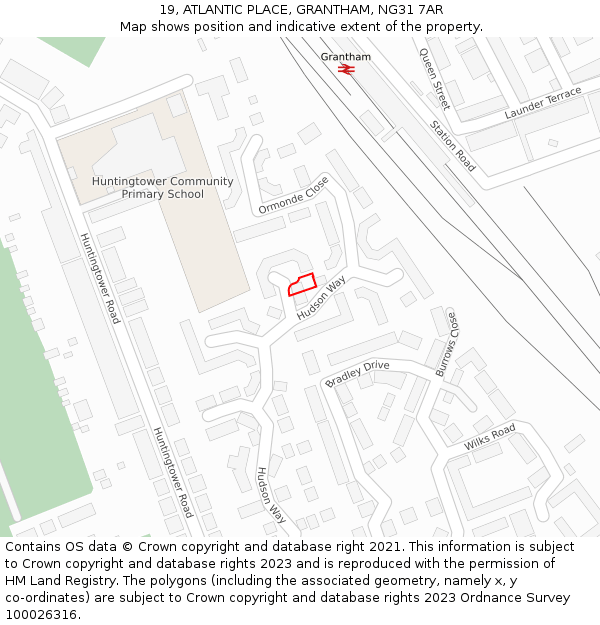 19, ATLANTIC PLACE, GRANTHAM, NG31 7AR: Location map and indicative extent of plot