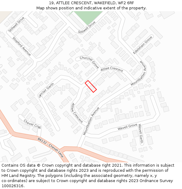 19, ATTLEE CRESCENT, WAKEFIELD, WF2 6RF: Location map and indicative extent of plot