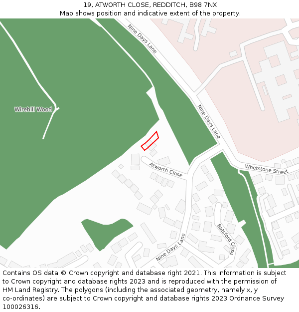 19, ATWORTH CLOSE, REDDITCH, B98 7NX: Location map and indicative extent of plot