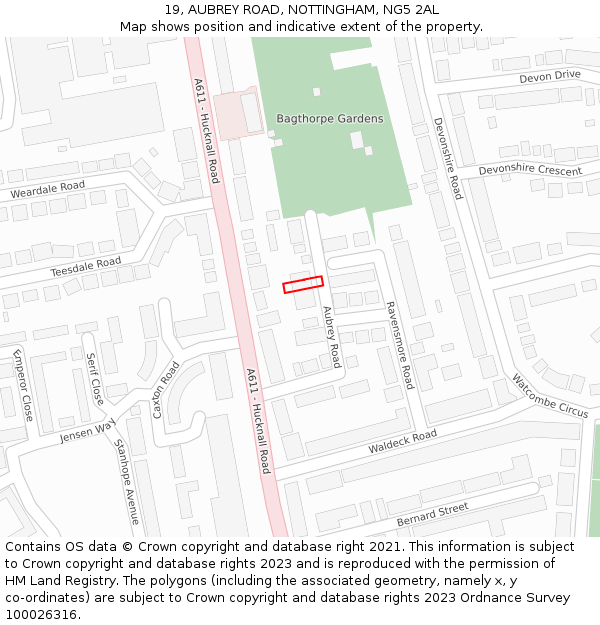 19, AUBREY ROAD, NOTTINGHAM, NG5 2AL: Location map and indicative extent of plot