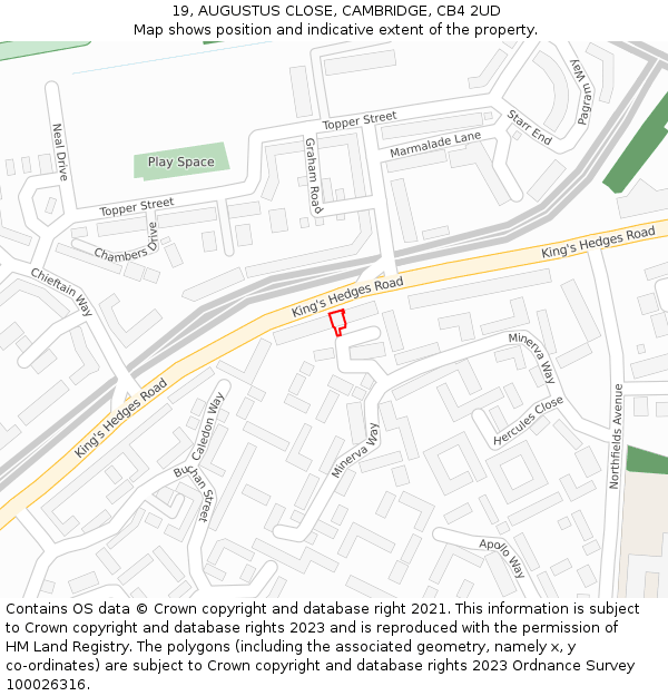 19, AUGUSTUS CLOSE, CAMBRIDGE, CB4 2UD: Location map and indicative extent of plot