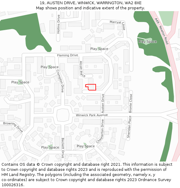19, AUSTEN DRIVE, WINWICK, WARRINGTON, WA2 8XE: Location map and indicative extent of plot