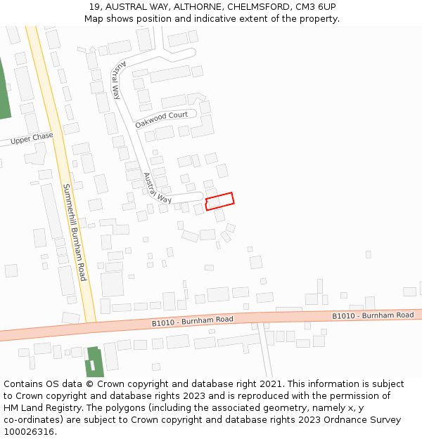 19, AUSTRAL WAY, ALTHORNE, CHELMSFORD, CM3 6UP: Location map and indicative extent of plot