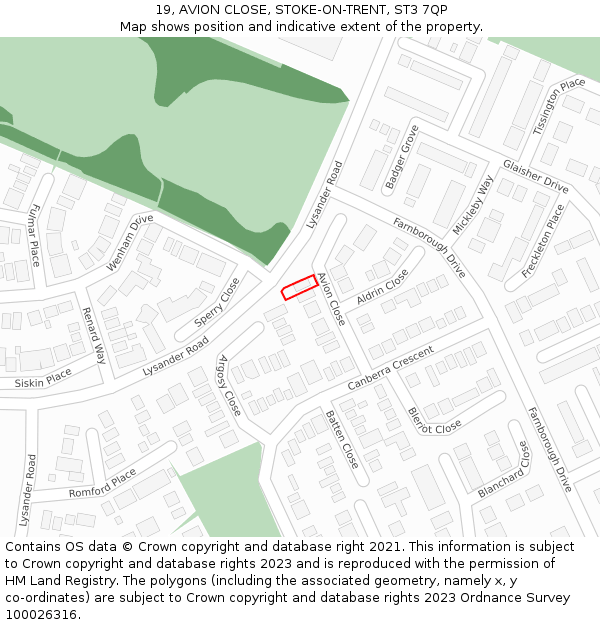 19, AVION CLOSE, STOKE-ON-TRENT, ST3 7QP: Location map and indicative extent of plot