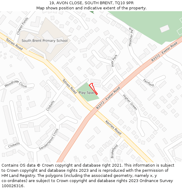 19, AVON CLOSE, SOUTH BRENT, TQ10 9PR: Location map and indicative extent of plot