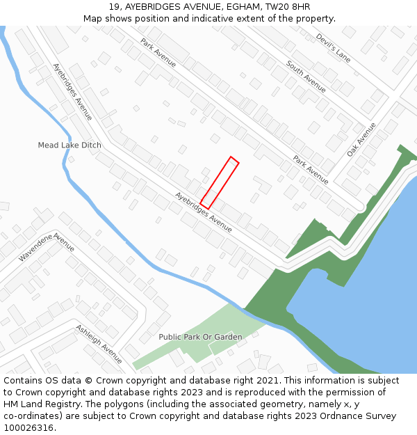 19, AYEBRIDGES AVENUE, EGHAM, TW20 8HR: Location map and indicative extent of plot