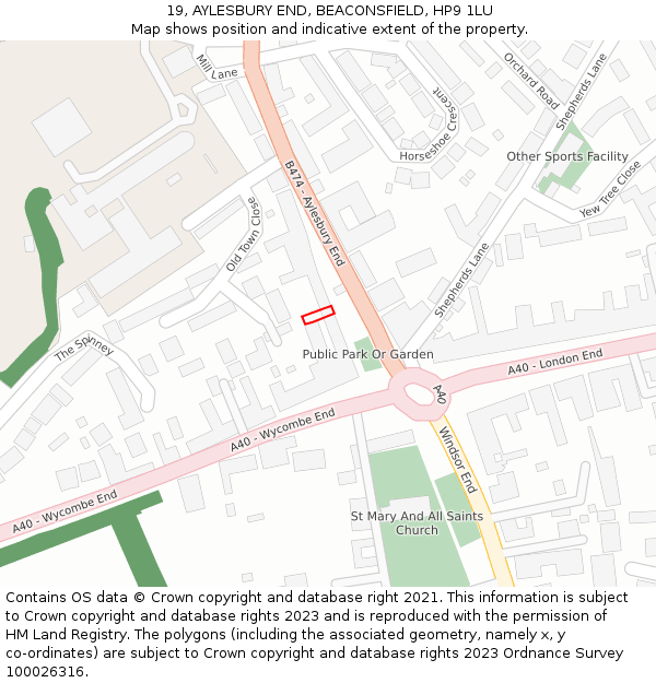19, AYLESBURY END, BEACONSFIELD, HP9 1LU: Location map and indicative extent of plot