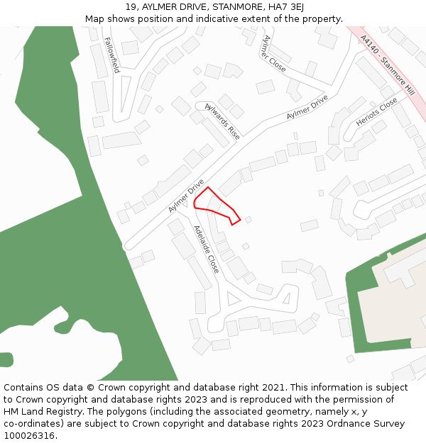 19, AYLMER DRIVE, STANMORE, HA7 3EJ: Location map and indicative extent of plot