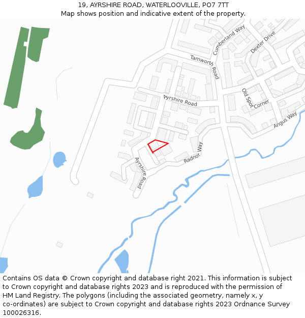 19, AYRSHIRE ROAD, WATERLOOVILLE, PO7 7TT: Location map and indicative extent of plot