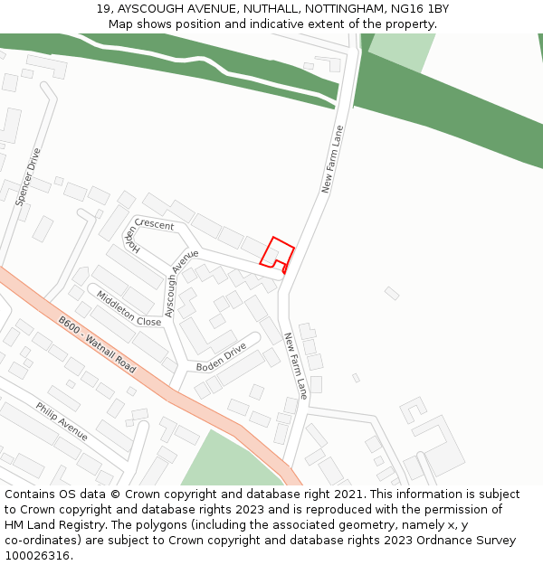 19, AYSCOUGH AVENUE, NUTHALL, NOTTINGHAM, NG16 1BY: Location map and indicative extent of plot