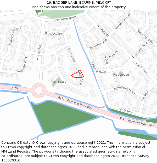 19, BADGER LANE, BOURNE, PE10 0FT: Location map and indicative extent of plot