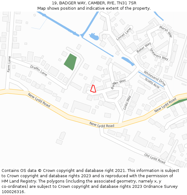 19, BADGER WAY, CAMBER, RYE, TN31 7SR: Location map and indicative extent of plot