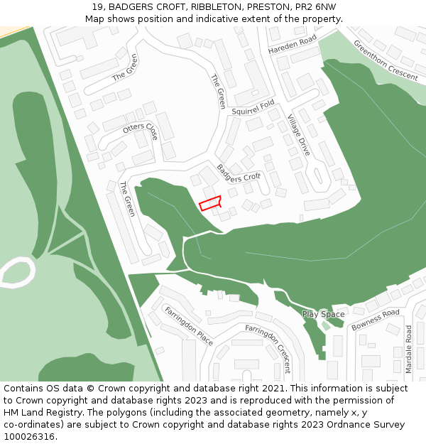 19, BADGERS CROFT, RIBBLETON, PRESTON, PR2 6NW: Location map and indicative extent of plot