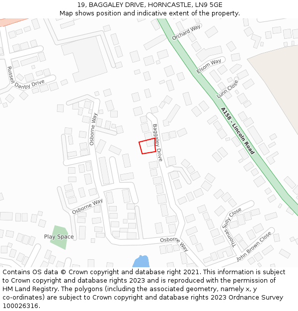 19, BAGGALEY DRIVE, HORNCASTLE, LN9 5GE: Location map and indicative extent of plot