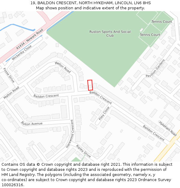 19, BAILDON CRESCENT, NORTH HYKEHAM, LINCOLN, LN6 8HS: Location map and indicative extent of plot