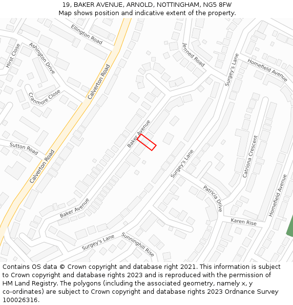 19, BAKER AVENUE, ARNOLD, NOTTINGHAM, NG5 8FW: Location map and indicative extent of plot