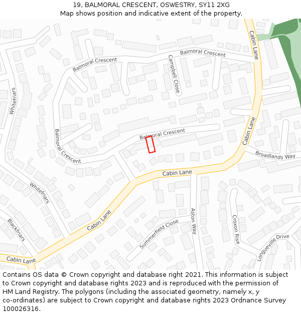 19, BALMORAL CRESCENT, OSWESTRY, SY11 2XG: Location map and indicative extent of plot