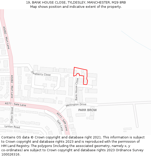 19, BANK HOUSE CLOSE, TYLDESLEY, MANCHESTER, M29 8RB: Location map and indicative extent of plot