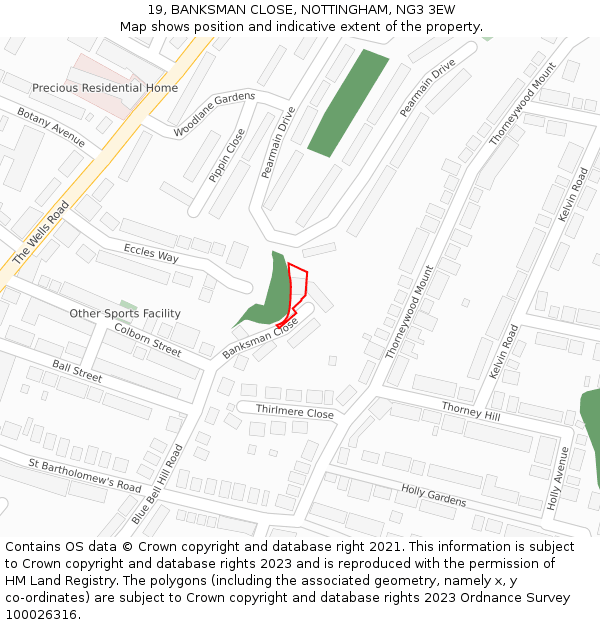 19, BANKSMAN CLOSE, NOTTINGHAM, NG3 3EW: Location map and indicative extent of plot