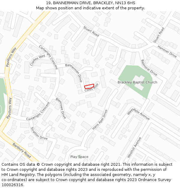 19, BANNERMAN DRIVE, BRACKLEY, NN13 6HS: Location map and indicative extent of plot
