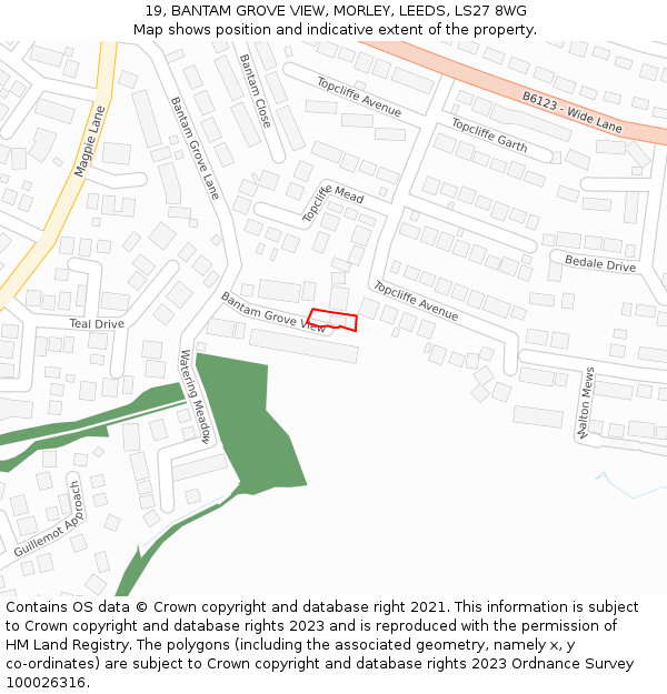 19, BANTAM GROVE VIEW, MORLEY, LEEDS, LS27 8WG: Location map and indicative extent of plot