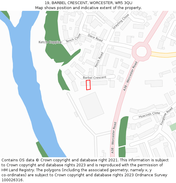 19, BARBEL CRESCENT, WORCESTER, WR5 3QU: Location map and indicative extent of plot