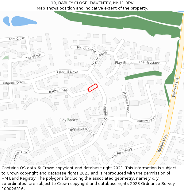 19, BARLEY CLOSE, DAVENTRY, NN11 0FW: Location map and indicative extent of plot