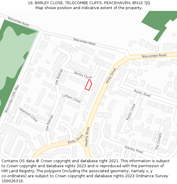 19, BARLEY CLOSE, TELSCOMBE CLIFFS, PEACEHAVEN, BN10 7JQ: Location map and indicative extent of plot