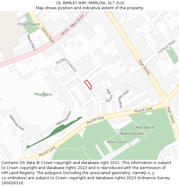 19, BARLEY WAY, MARLOW, SL7 2UG: Location map and indicative extent of plot