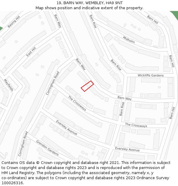 19, BARN WAY, WEMBLEY, HA9 9NT: Location map and indicative extent of plot