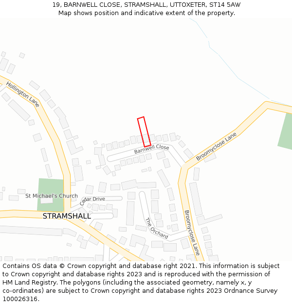 19, BARNWELL CLOSE, STRAMSHALL, UTTOXETER, ST14 5AW: Location map and indicative extent of plot