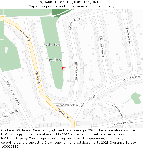 19, BARRHILL AVENUE, BRIGHTON, BN1 8UE: Location map and indicative extent of plot