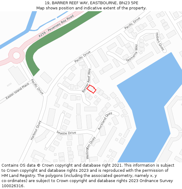 19, BARRIER REEF WAY, EASTBOURNE, BN23 5PE: Location map and indicative extent of plot